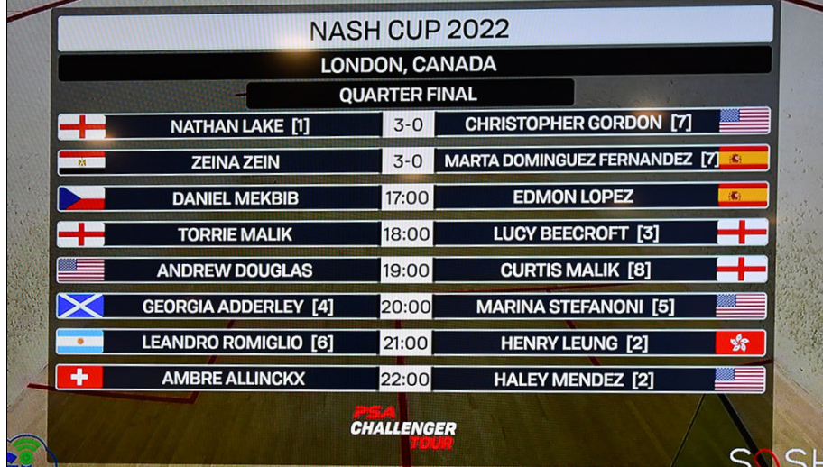 Nash Cup PSA Squash Scoreboard|Nash Cup Crowd|||PSA Refs Nash Cup Squash|||||